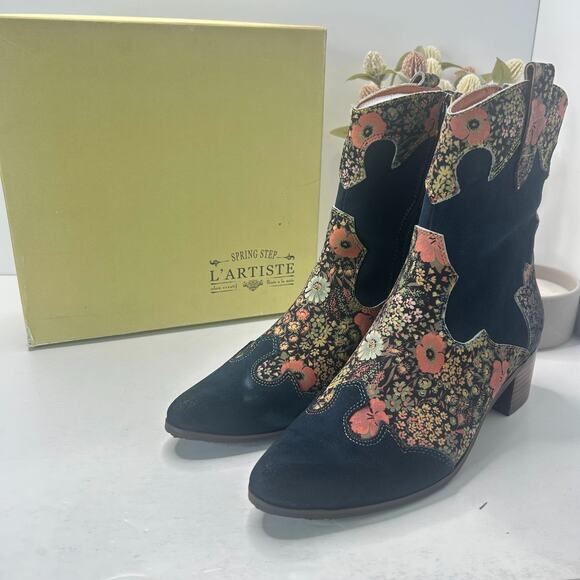 Spring Step L'Artiste Shoes - L'Artiste by Spring Step Lady Luck Shine Suede Boot Navy Multi Women 10.5 NWB
